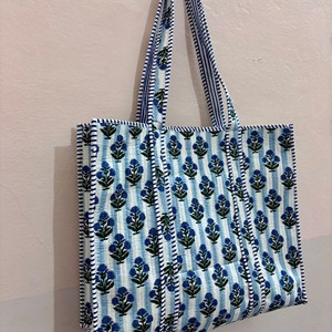 Cotton <b>Hand</b> Block Printed Quilted Tote <b>Bags</b> Traditional Indian Tote <b>Bags</b> Handcrafted Tote <b>Bags</b> with <b>Hand</b> Block Prints Tote <b>Bag</b> - Product Image 4