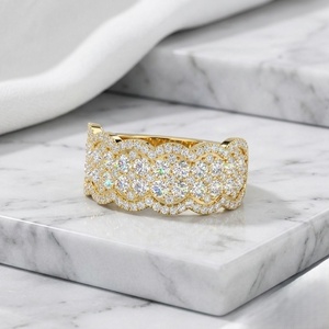 2.00CTW Lab Grown Round Brilliant Cut Cluster Set Double Row Gold Plated for Certified Women's <b>Statement</b> <b>Ring</b> - Product Image 1