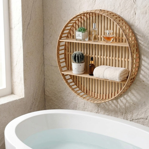 Premium Natural Bamboo Round Wall <b>Shelf</b> Handcrafted Storage Solution for Hotel Spa Restaurant Bathroom Design Wholesale - Product Image 1