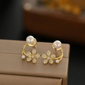 Boucles d'oreilles coréennes 2-en-1 très demandées pour femmes, motif floral, bijoux de mode avec style détachable pour les fêtes - En promotion - Product Image 4