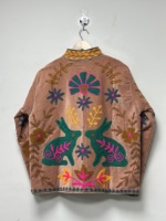 Veste bomber vintage pour femme en coton 100% brodée à la main, motif floral Suzani, style bohème, art ethnique folklorique, manches longues, respirante, pour l'hiver et l'automne