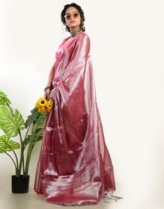 KV Women's <b>Red</b> Tissue Woven Handloom Saree Without <b>Blouse</b> - Product Image 4