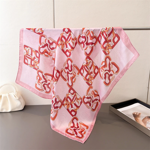 Luxury Satin Silk Square Scarf for Women Chain Print Shawl Headscarf Silk Feeling Muslim Hijab Bag Ribbon for office and Trip - Product Image 2