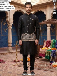 Ethnic Blue Royal Silk Traditional Party Kurta Floor-Length Regular Fit - Product Image 2