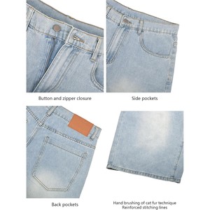 Shorts en jean pour homme, coupe droite, taille haute, décontractés, en coton respirant, tissés, délavage clair, les plus vendus, pour l'été, OEM - Product Image 4