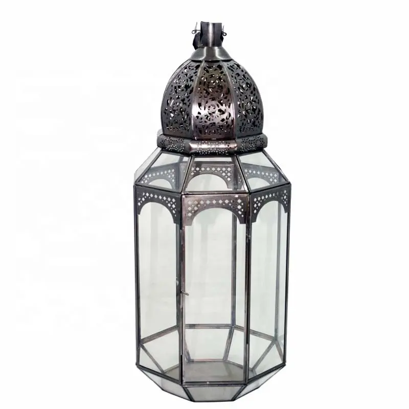 Decorazione domestica antico ferro placcato argento e vetro lanterna decorativa di lusso Design moderno portacandele fatto a mano