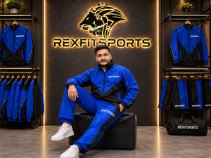 REXFIT SPORTS 2026 Custom <b>Men</b>’s Blue Black Color Block Tracksuit Full Zip Sports <b>Jacket</b> and Jogger Pants Set Private Label - Product Image 5