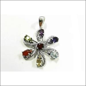 Pendentif Énergétique Art Palace en Argent 925, Forme Fleur Chakra, Multi-Pierres Précieuses, Breloques Tendance, Certifié par un tiers - Product Image 1