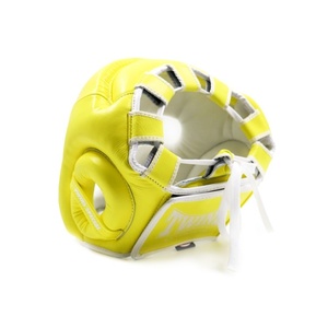 High Quality Yellow Twin Full Face Boxing Headgear Kickboxing Helmet Leather MMA Head Protector Customized - Product Image 2