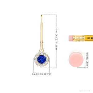 Boucles d'oreilles pendantes en or jaune 14 carats avec saphir bleu naturel et halo de diamants, saphir rond, bijoux fins, cadeau pour femme, cadeau pour elle - Product Image 2
