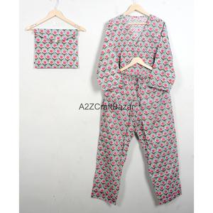 Ensemble de pyjama d'été en coton deux pièces pour femmes de qualité supérieure, col en V, taille élastique, longueur intégrale, séchage rapide, nouvelle arrivée - Product Image 4