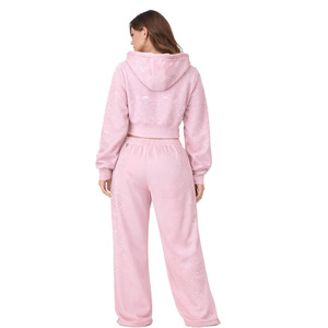 Sudadera con capucha rosa personalizada al por mayor con pedrería en toda la prenda, transpirable, con cremallera, oversize, brillante, fabricante OEM - Product Image 4