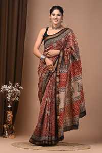 Sari en soie Maheshwari de qualité supérieure de Jaipur, imprimé à la main, vêtements ethniques indiens, fabricant et exportateur de saris - Product Image 2