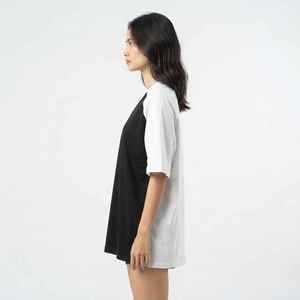 Women's Black White Half Sleeve <b>V</b>-<b>Neck</b> <b>Oversized</b> <b>T</b>-<b>Shirt</b> Loose Fit Cotton Jersey Print Logo Top - Product Image 3