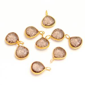 Pendentif fleur en quartz fumé naturel, charme en argent sterling 925, pendentif cœur en pierre précieuse sculpté à la main, 12 mm, pour la création de bijoux - Product Image 4