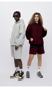 Conjunto de Sudadera con Capucha y Pantalones Cortos de Punto 100% Algodón, Unisex, Talla Grande, Suave y Cómodo, Ropa Informal para Estar en Casa, Gris Jaspeado y Negro - Product Image 4