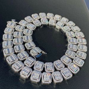 Luxury Geometric <b>Statement</b> <b>Necklace</b> 925 Silver Gold Plated Baguette Cut Diamond Link Chain Unisex Party Jewelry - Product Image 1