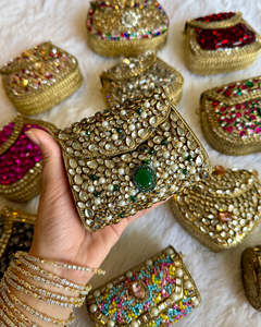 Elegant Kundan Mosaic <b>Crystal</b> Bead Clutch Bag Handmade <b>Mirror</b> Stone Bridal Evening Wedding Designer Purse - Product Image 6