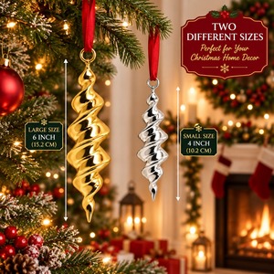 Ornement de Noël en spirale dorée, décoration métallique suspendue, accessoire moderne pour arbre - Product Image 3