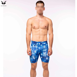 Blue Color Printed Design OEM Services Seamless Quick-Dry <b>High</b> Elasticity Cycling And Running Wear Men Compression Shorts - Product Image 3