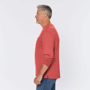 Men's Red Long Sleeve Cotton T-<b>Shirt</b> Regular Fit O-Neck Casual Solid Color Knitted Plain Dyed - Product Image 1