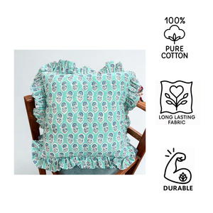 Funda de Almohada Cuadrada Boho Floral Hecha a Mano con Volantes, 100% Algodón Premium, Ecológica, Antibacteriana, Lavable y Personalizable - Product Image 4