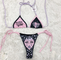 Ensemble de bikini de luxe pour femme, de créateur, en dentelle ornée de cristaux, taille haute, respirant, séchage rapide, écologique, pour la plage estivale
