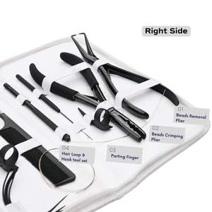 Kit d'outils professionnel pour extensions de cheveux noirs, comprenant une pince à micro-anneaux, un extracteur de perles à 3 trous, un peigne à queue de salon, des aiguilles et un ensemble de doigts de pose - Product Image 3