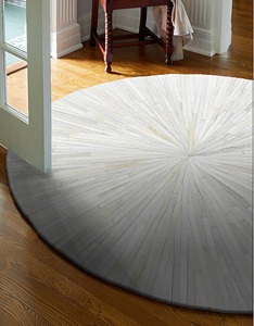 Tapis en cuir de vachette rayé moderne fait à la main rond blanc tapis pratique tapis de zone pour salon et camping décor - Product Image 2