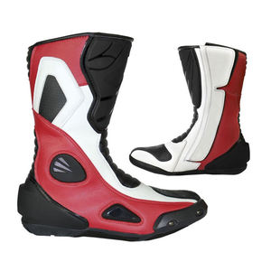 Bottes de moto en cuir rouge, blanc et noir pour hommes, imperméables, chaussures de course bicolores, protection de la cheville - Product Image 1