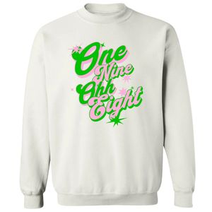 Sweat-shirt à col rond graphique blanc One Nine Oh Eight, manches longues, poignets côtelés, décontracté, en polaire pour femme, style streetwear - Product Image 1