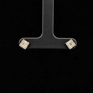 0.06 CTW <b>Emerald</b> & Round Cut Lab Grown Diamond 14K Yellow <b>Gold</b> Square Stud <b>Earrings</b> Minimalist Everyday <b>Earring</b> Gift for Her - Product Image 1