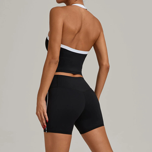 Ensembles de shorts et hauts en lin pour femmes, tenues de sport, ensembles de yoga 2 pièces, vêtements de fitness, vente en gros, logo personnalisé, OEM/ODM - Product Image 5