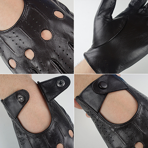 Gants de conduite en cuir véritable souple pour hommes, gants de course vintage sans doigts, gants de conduite sportifs respirants - Product Image 3