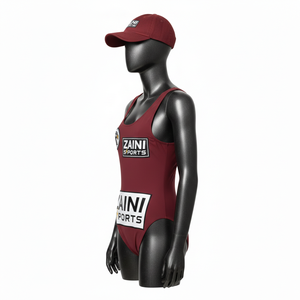 Traje de Baño de Una Pieza para Mujer, Poliéster y Spandex Premium, Color Granate Sólido, Logotipo Personalizado con Transferencia Térmica - Product Image 3