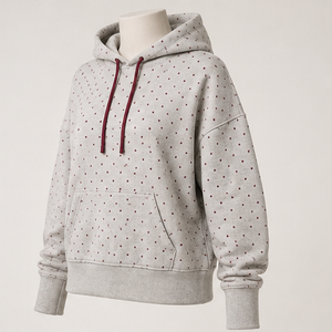 Sweat à capuche personnalisable gris chiné clair pour femme, coupe moderne et ample, à pois micro-espacés, en coton et chanvre doux - Product Image 1
