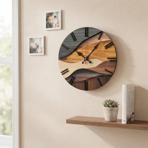 Horloge murale en bois moderne, design géométrique abstrait rond, mouvement silencieux à quartz, décoration de salon - Product Image 6