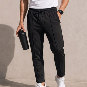 Pantalon de jogging décontracté pour homme, noir, séchage rapide, coupe droite, style vintage, taille élastique, cordon de serrage, poches latérales, léger - Product Image 1