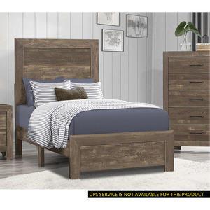 Testiera e Pediera in Legno per Letto Singolo, Finitura Marrone Rustico, Stile Semplice, Arredamento per Camera da Letto Formale - Product Image 1