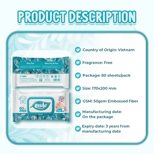 Lingettes humides pour bébé Ecobi, 100% tissu non tissé spunlace, hypoallergéniques, douces pour les peaux délicates, 80 pièces, gaufrage en relief, 15x20, EC80S - Product Image 6