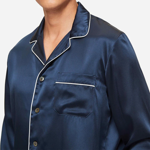 Ensemble de pyjama en soie 2 pièces pour homme, haut à manches longues de couleur unie avec boutons et poches, pantalon à taille élastique, vêtements de nuit classiques - Product Image 6