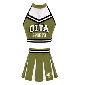 Ensemble d'uniforme de cheerleading vert olive, jupe plissée, haut court, tenue de performance d'équipe, compétition de danse, vêtements de sport athlétiques - Product Image 1