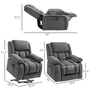 Poltrona Reclinabile Elettrica per Adulti Grigia, Imbottita con USB, Massaggio a Vibrazione Intelligente e Tasche Laterali Riscaldate - Product Image 3