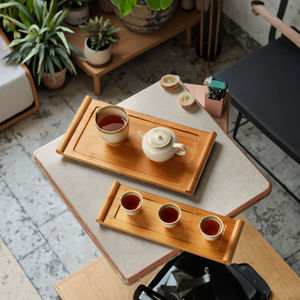 Wooden Rectangle Serving Trays Set of 2 <b>With</b> Handle Minimalist Design for <b>Table</b> Drink Food <b>Storage</b> - Product Image 3