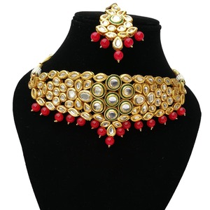 Indian Classic Women's Choker Wedding Engagement Anniversary Party Green Traditional Crystal Kundan Faux Pearl Alloy Gold <b>Gift</b> - Product Image 2