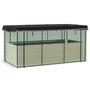 Fioriera Rialzata in Acciaio Zincato Beige per Giardino con Gabbia per Piante, Telo Ombreggiante e Letto Rialzato per Fiori, Verdure ed Erbe Aromatiche - Product Image 1