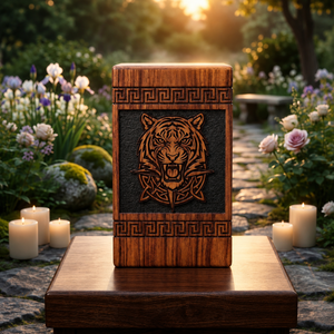 Wooden Urn <b>Memorial</b> Keepsake <b>Box</b> Tiger Carving Remembrance Ash Holder Decorative Funeral Supply - Product Image 2