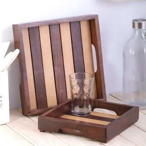 Plateau de service carré en bois de hêtre bicolore, lot de 2, idéal pour les collations, décoration de table, à vendre - Product Image 1