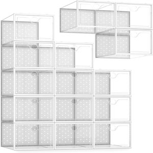 Confezione da 15 Scatole Portascarpe in Plastica Trasparente Extra Large per Taglia US 11, Organizzatore Impilabile per Scarpe - Product Image 1