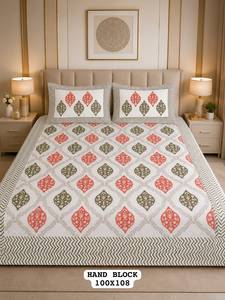 Draps de lit king size en coton fabriqués en Inde, avec 2 taies d'oreiller réversibles à fermeture éclair, literie traditionnelle disponible à la vente - Product Image 3